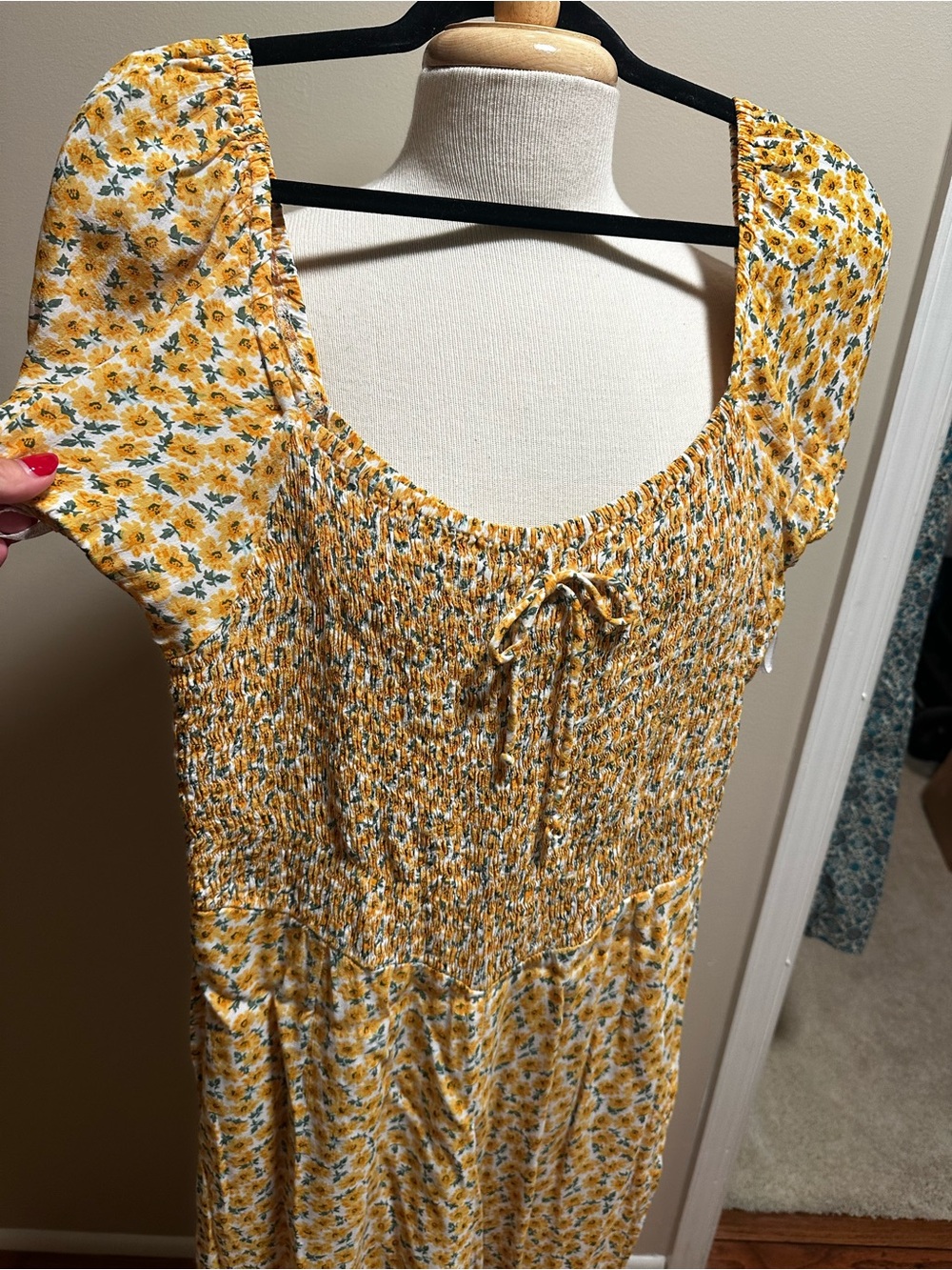 Faithfull the Brand Yellow Floral Smocked Midi Jumpsuit